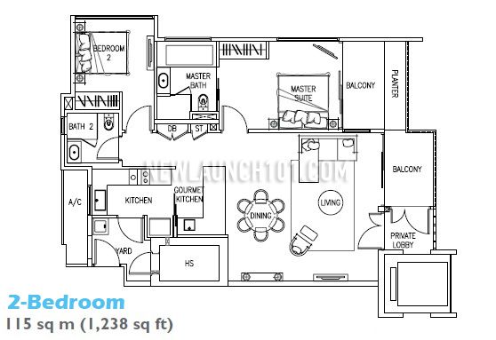 W Residences Floor Plan 2-Bedroom