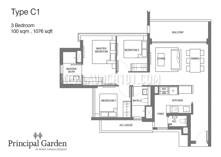 Principal Garden Floor Plan 3-Bedroom