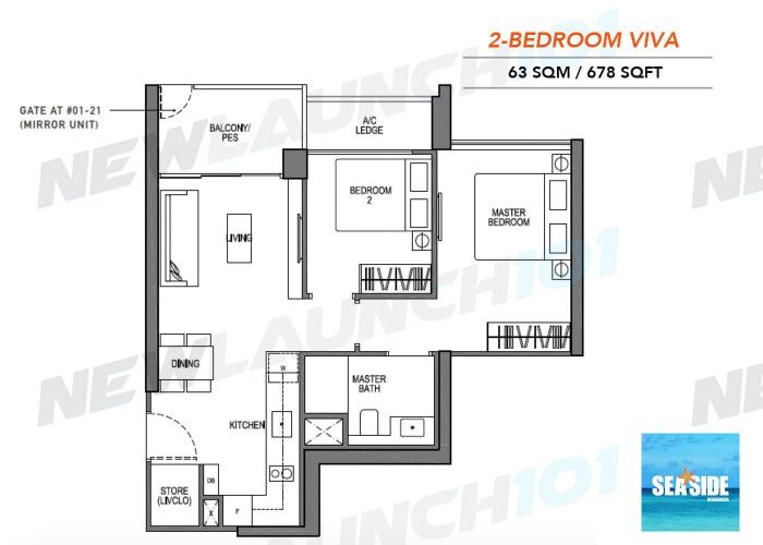 Seaside Residences Floor Plan 2-Bedroom Viva 678