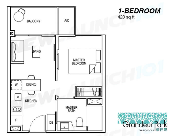 Grandeur Park Residences Floor Plan 1-Bedroom 420
