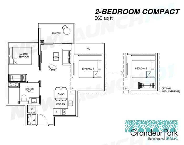Grandeur Park Residences Floor Plan 2-Bedroom Compact 560