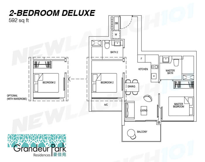 Grandeur Park Residences Floor Plan 2-Bedroom Deluxe 592