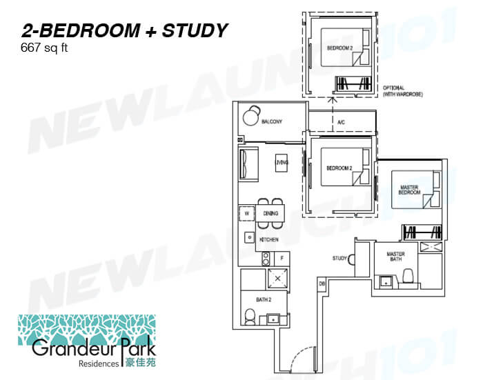 Grandeur Park Residences Floor Plan 2-Bedroom Study 667