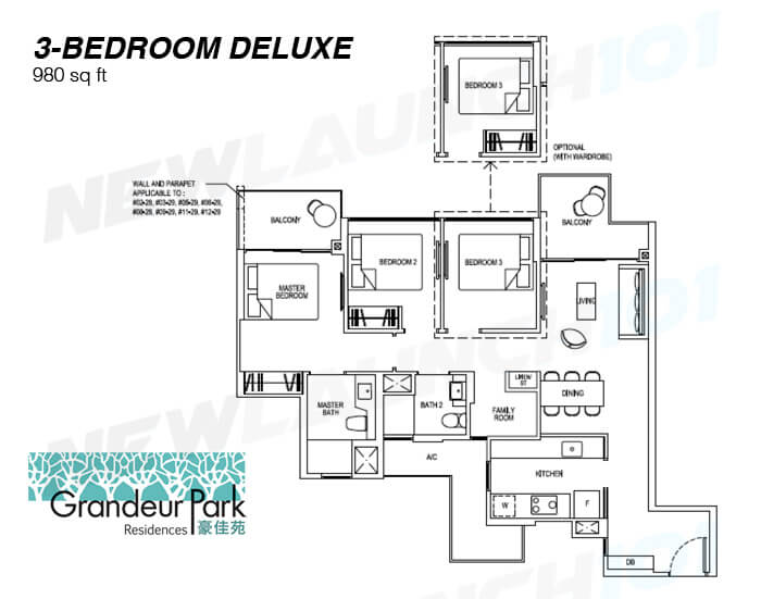 Grandeur Park Residences Floor Plan 3-Bedroom Deluxe 980