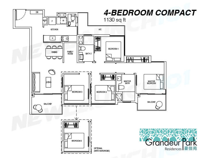 Grandeur Park Residences Floor Plan 4-Bedroom Compact 1130