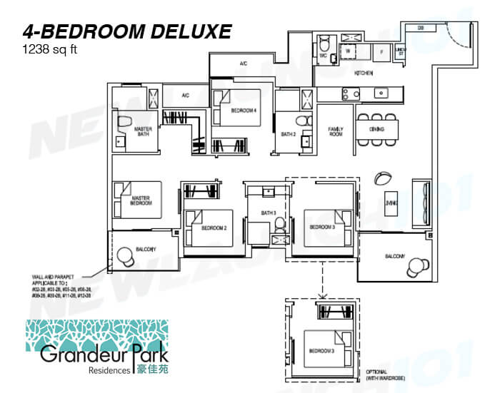 Grandeur Park Residences Floor Plan 4-Bedroom Deluxe 1238