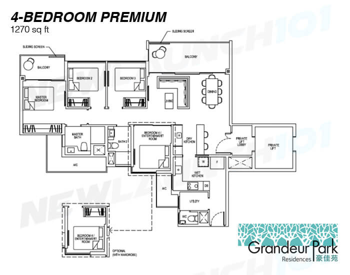 Grandeur Park Residences Floor Plan 4-Bedroom Premium 1270