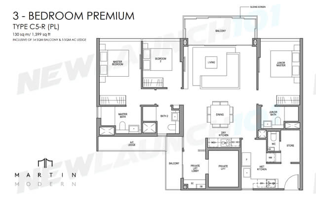 Martin Modern Floor Plan 3-Bedroom Premium 1399
