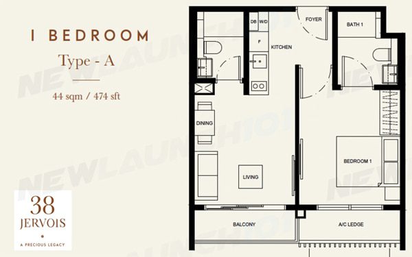38 Jervois Floor Plan 1-Bedroom 474