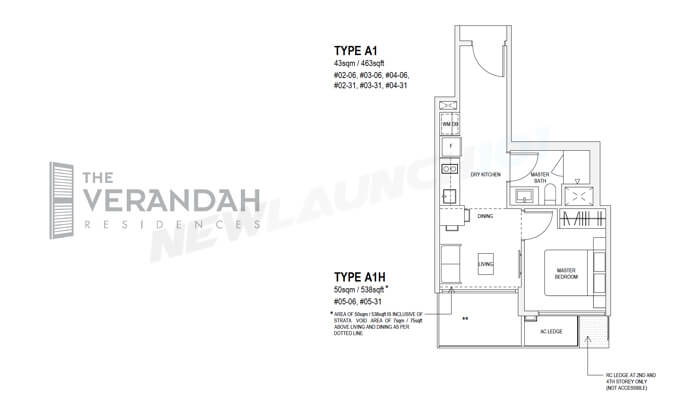 The Verandah Residences Floor Plan 1-Bedroom 463