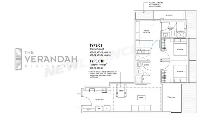 The Verandah Residences Floor Plan 3-Bedroom 936