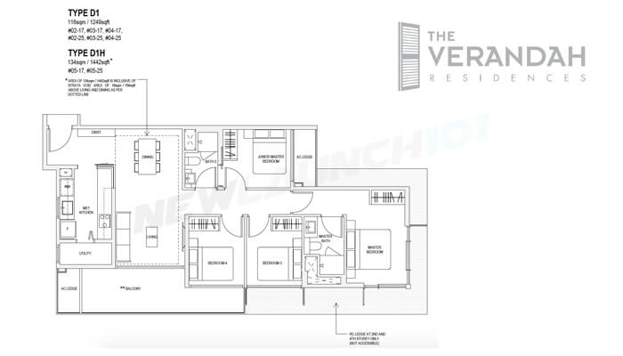 The Verandah Residences Floor Plan 4-Bedroom 1249
