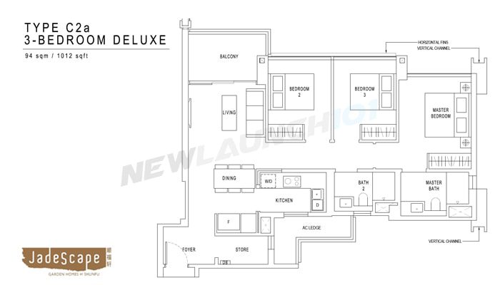 JadeScape Floor Plan 3-Bedroom Deluxe 1012