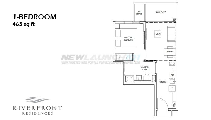 Riverfront Residences Floor Plan 1-Bedroom 463