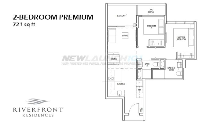 Riverfront Residences Floor Plan 2-Bedroom Premium 721