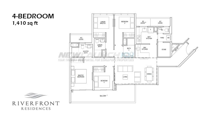 Riverfront Residences Floor Plan 4-Bedroom 1410