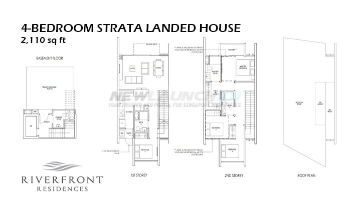 Riverfront Residences Floor Plan 4-Bedroom Strata Landed 2110