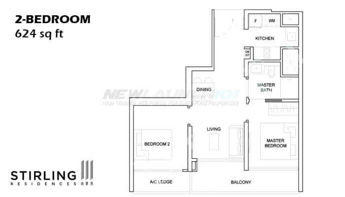 Stirling Residences Floor Plan 2-Bedroom 624