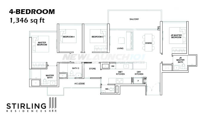Stirling Residences Floor Plan 4-Bedroom 1346
