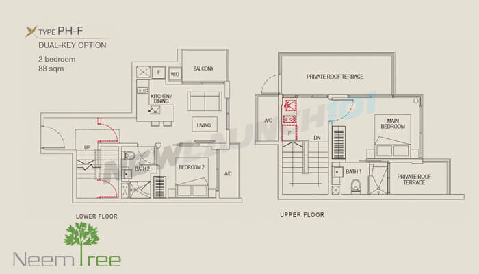 Neem Tree Floor Plan 2-Bedroom Dual-Key Penthouse 947