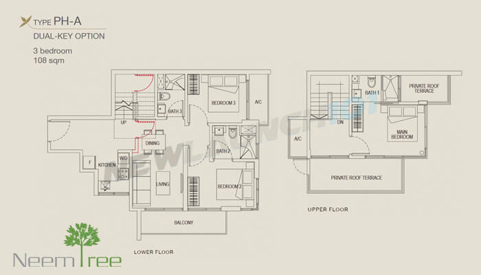 Neem Tree Floor Plan 3-Bedroom Dual Key Penthouse 1163