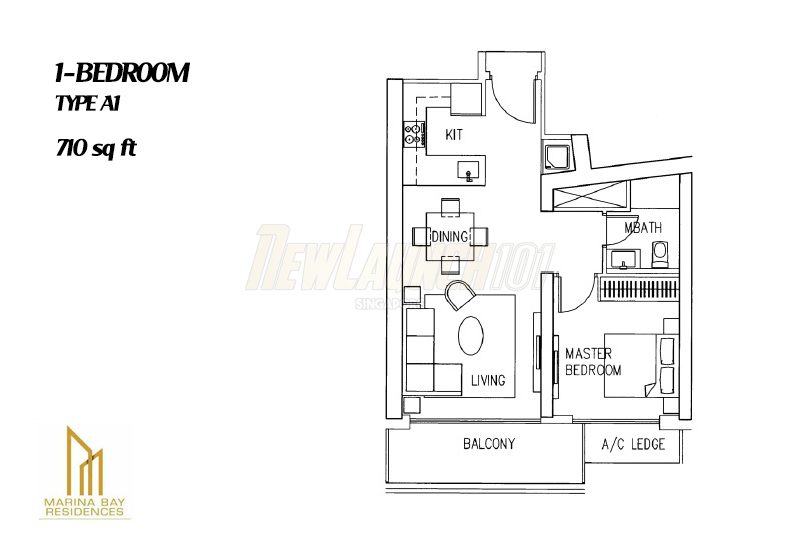 Marina Bay Residences Floor Plan 1-Bedroom Type A1