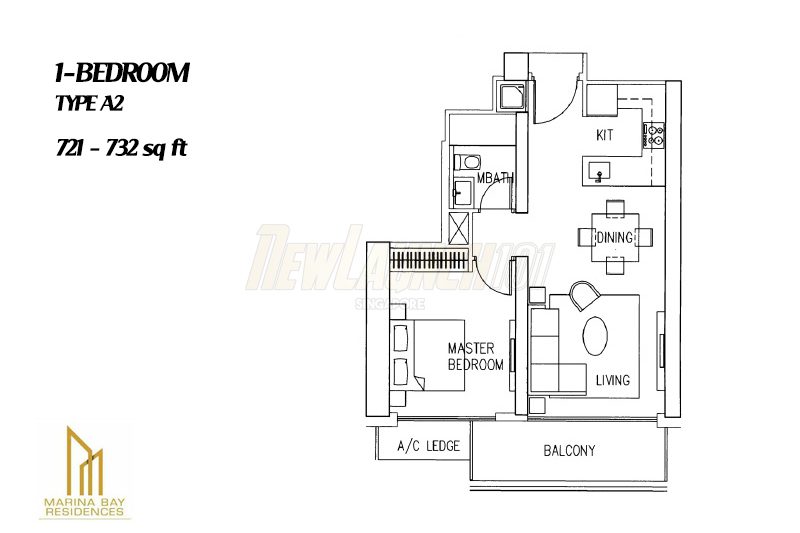 Marina Bay Residences Floor Plan 1-Bedroom Type A2