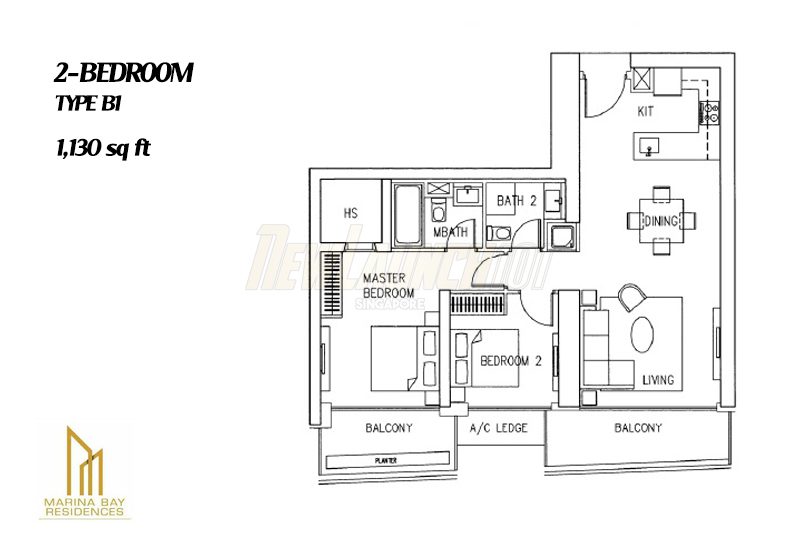Marina Bay Residences Floor Plan 2-Bedroom Type B1