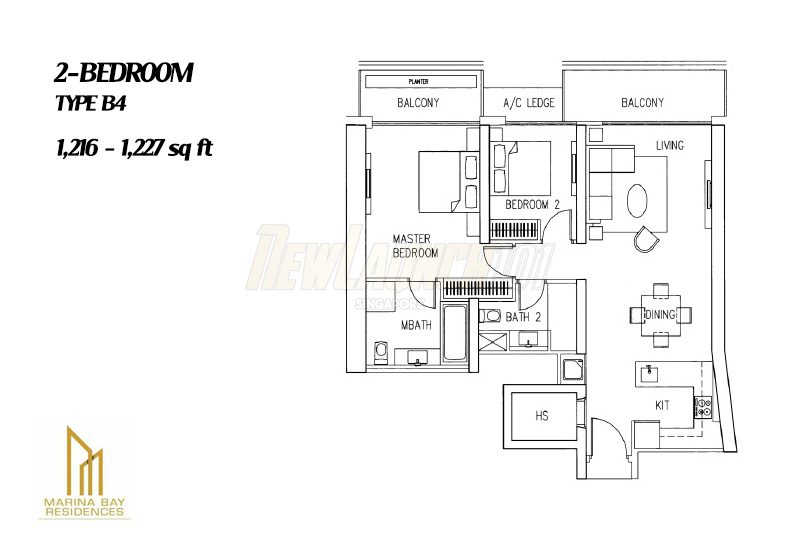 Marina Bay Residences Floor Plan 2-Bedroom Type B4