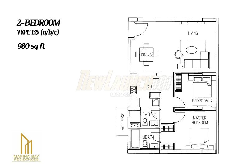 Marina Bay Residences Floor Plan 2-Bedroom Type B5