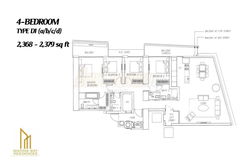Marina Bay Residences Floor Plan 4-Bedroom Type D1