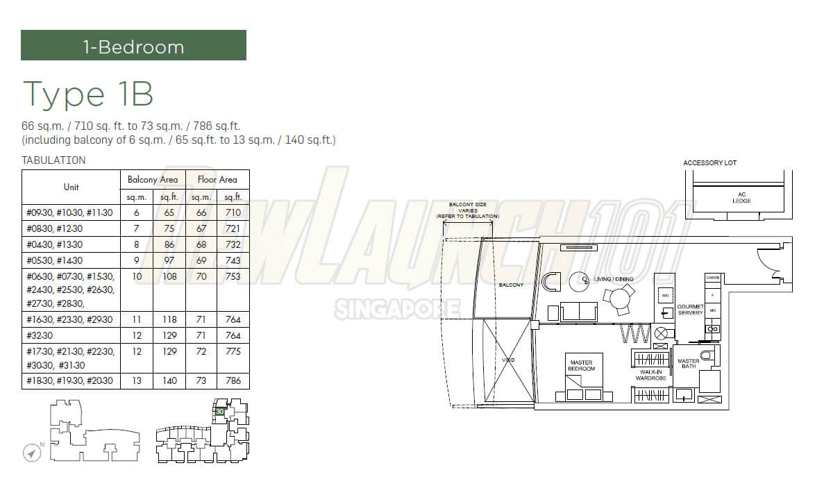 Marina One Residences Floor Plan 1-Bedroom Type 1B