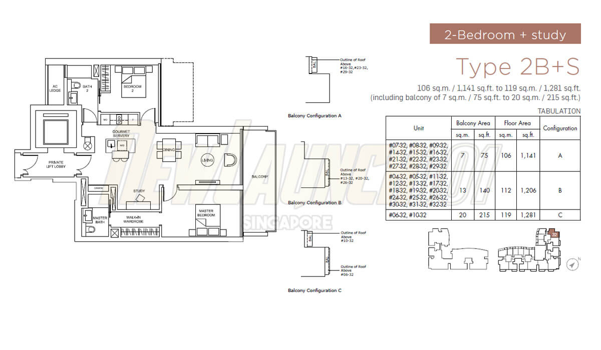 Marina One Residences Floor Plan 2-Bedroom Study Type 2BS