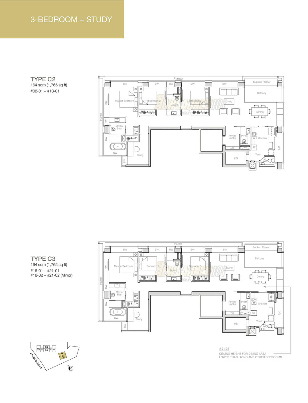 Nouvel 18 Floor Plan 3-Bedroom Study Type C2