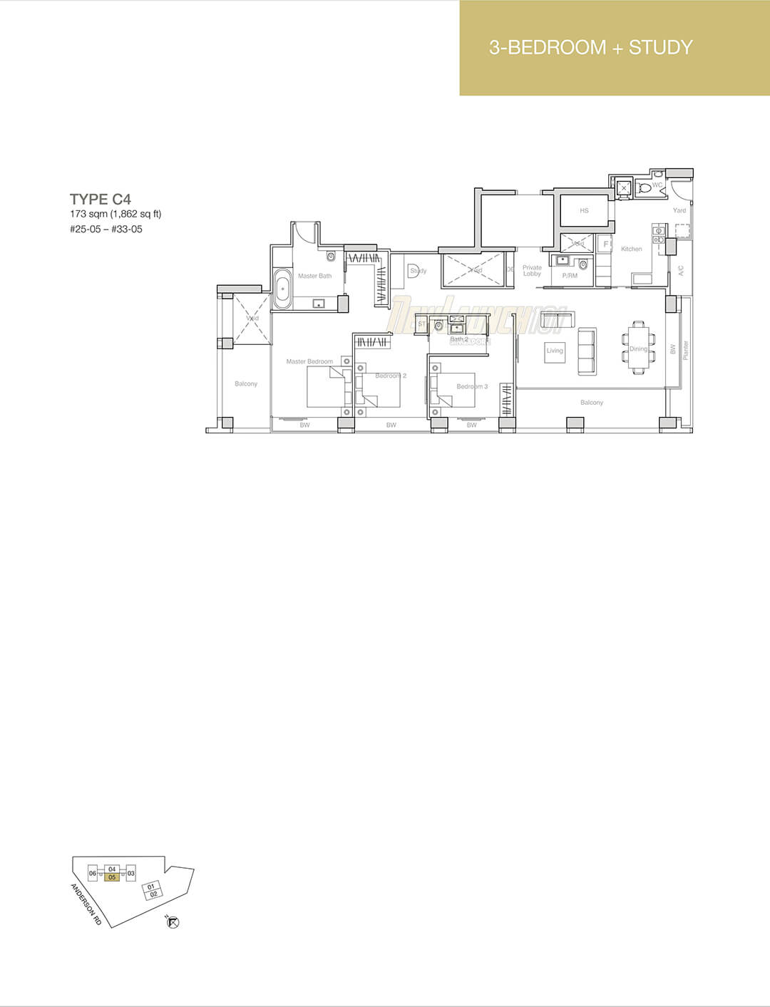 Nouvel 18 Floor Plan 3-Bedroom Study Type C4