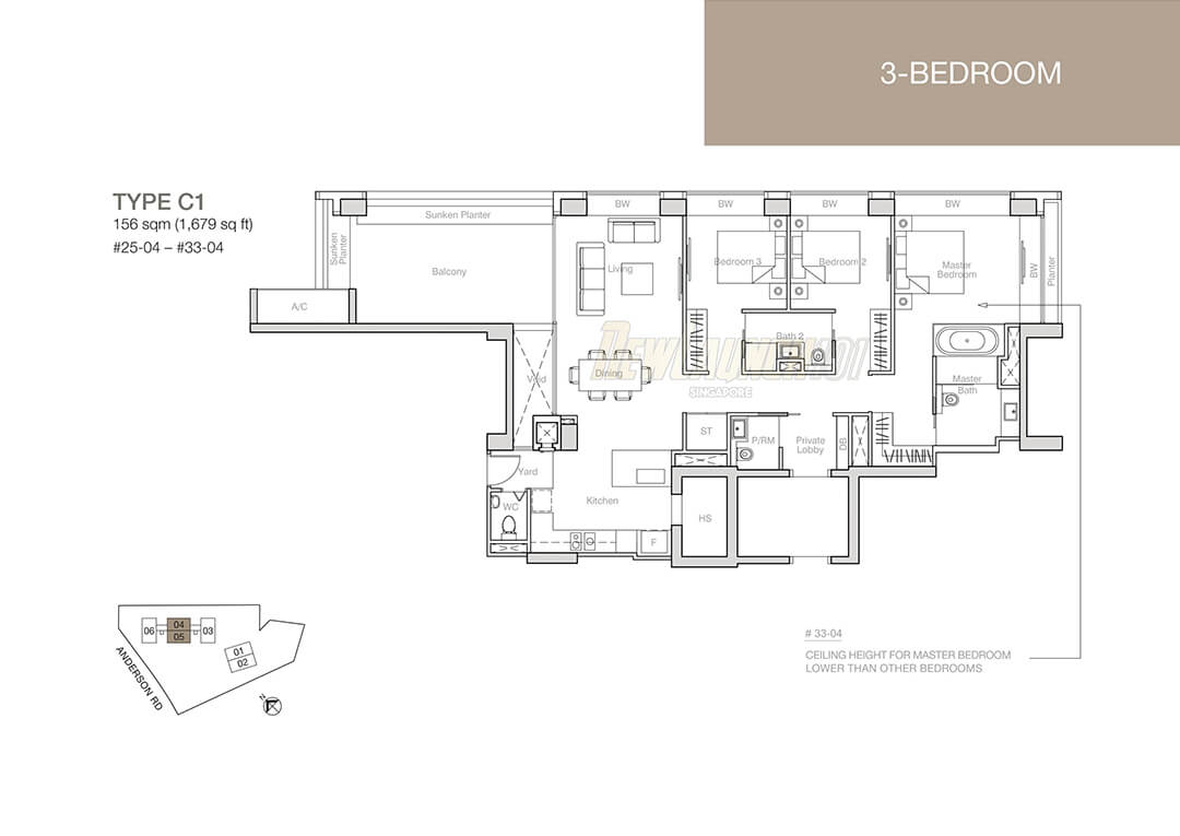 Nouvel 18 Floor Plan 3-Bedroom Type C1