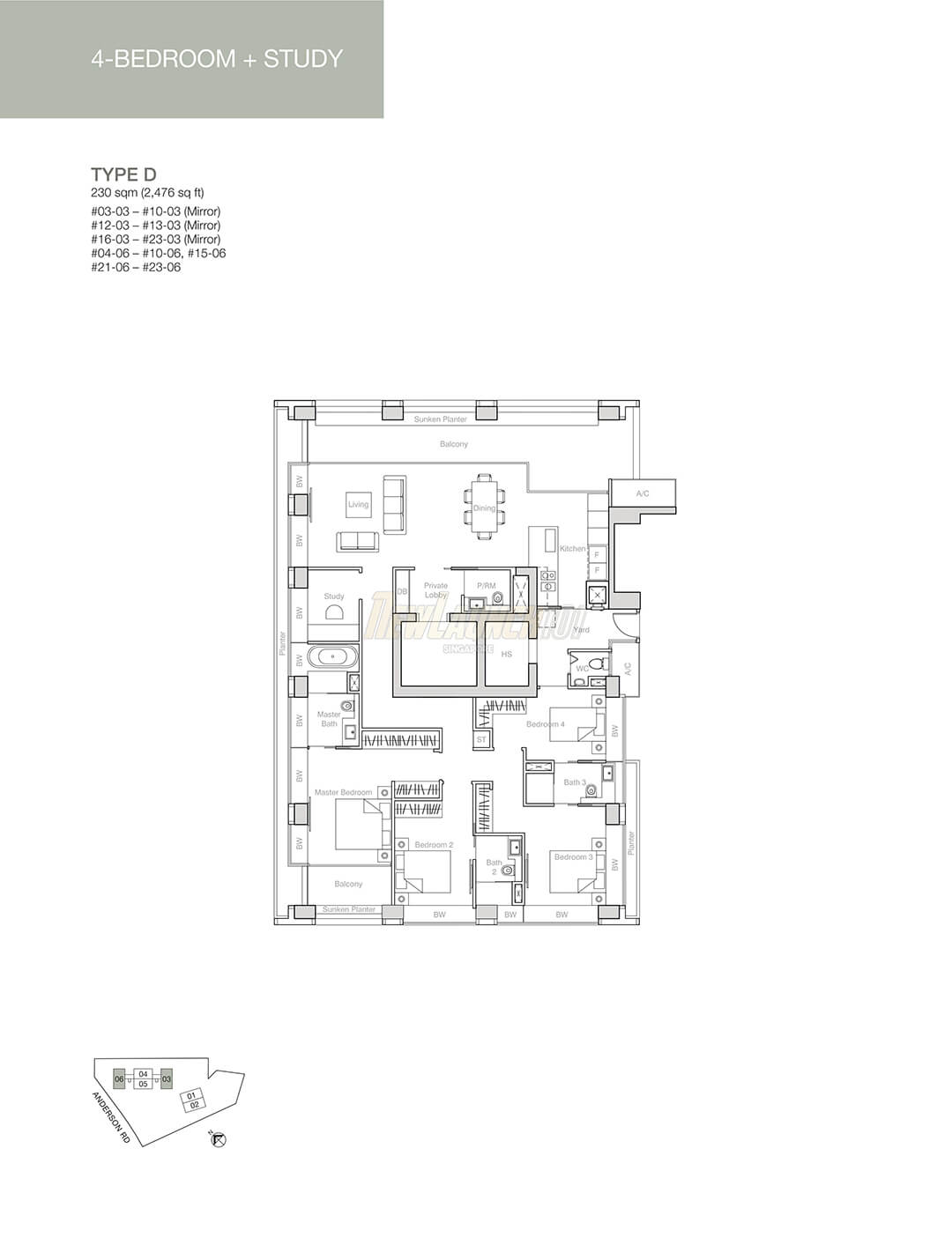 Nouvel 18 Floor Plan 4-Bedroom Study Type D