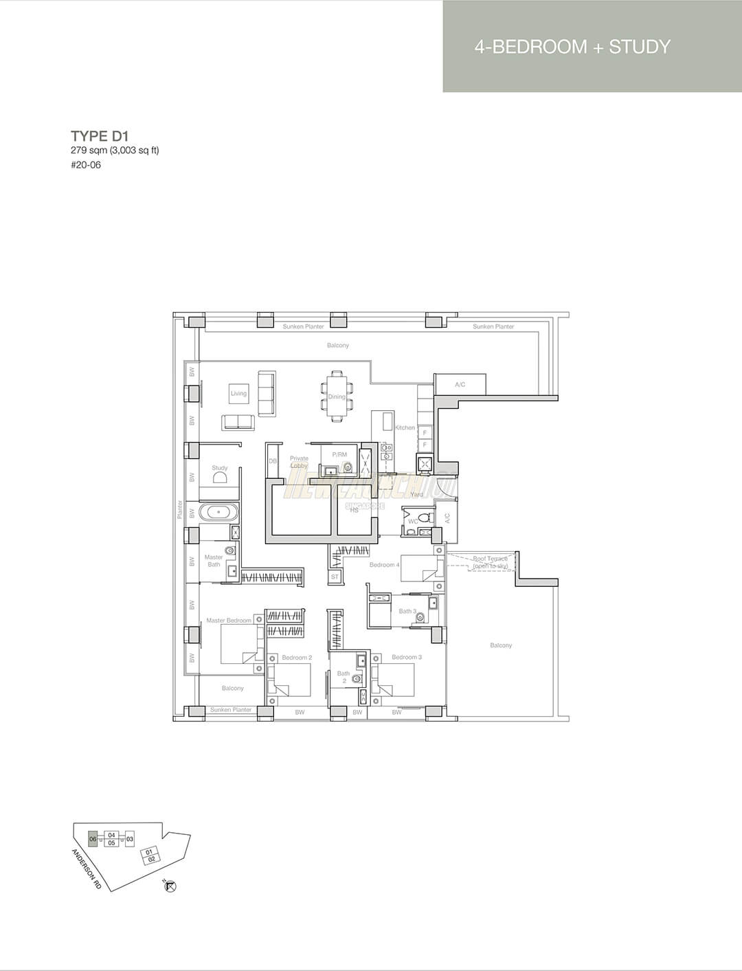 Nouvel 18 Floor Plan 4-Bedroom Study Type D1