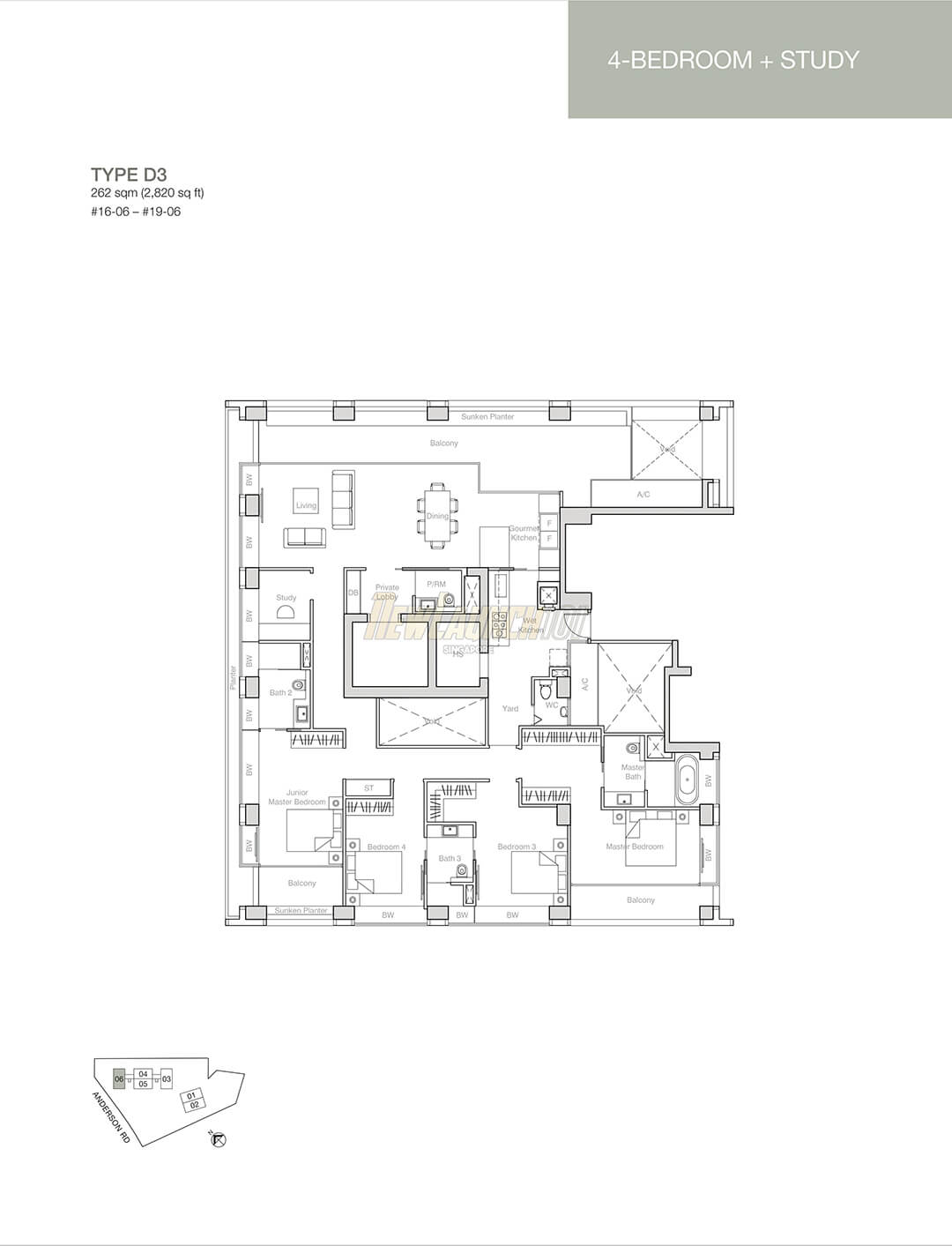 Nouvel 18 Floor Plan 4-Bedroom Study Type D3