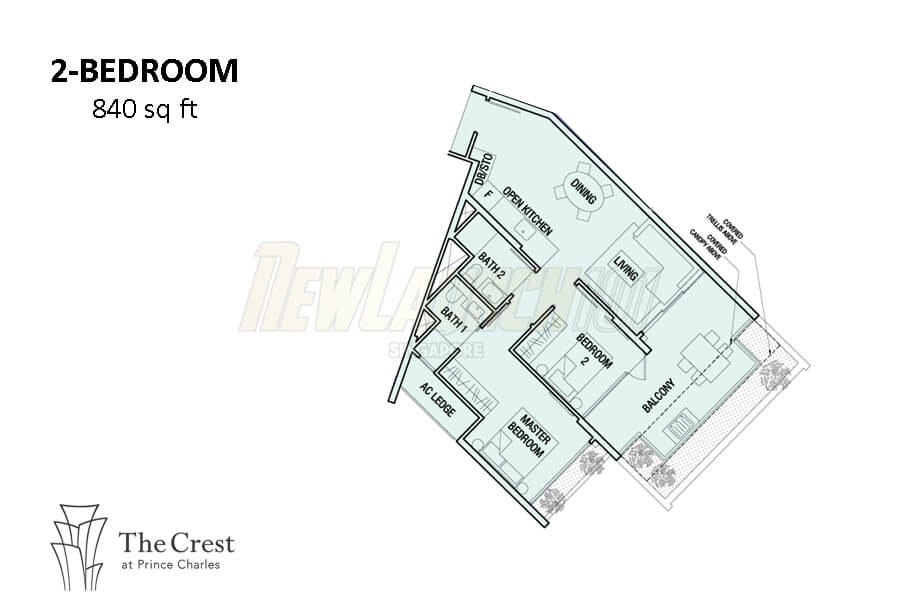 The Crest Floor Plan 2-Bedroom 840