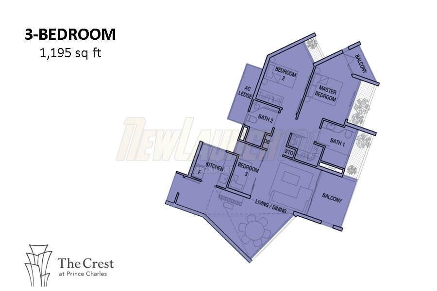 The Crest Floor Plan 3-Bedroom 1195