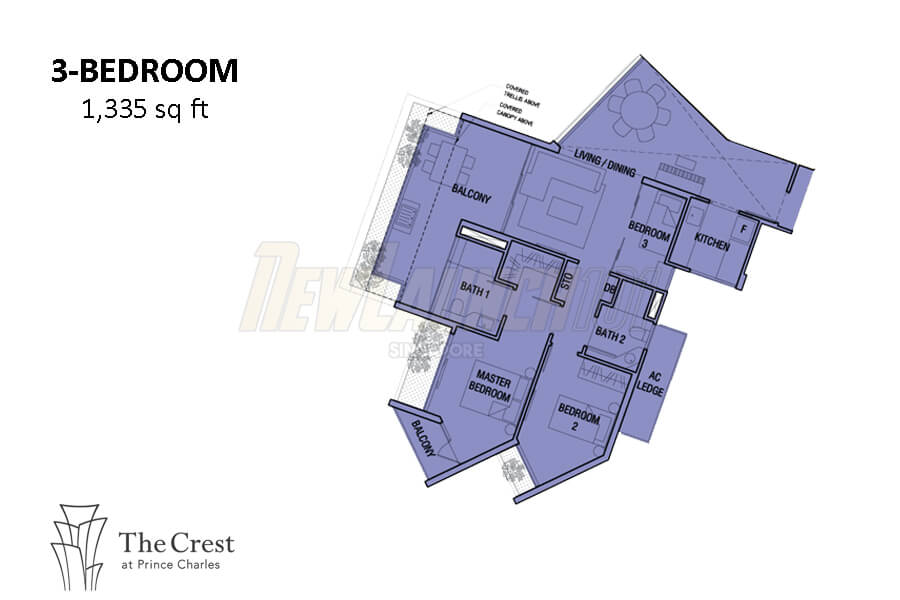 The Crest Floor Plan 3-Bedroom 1335