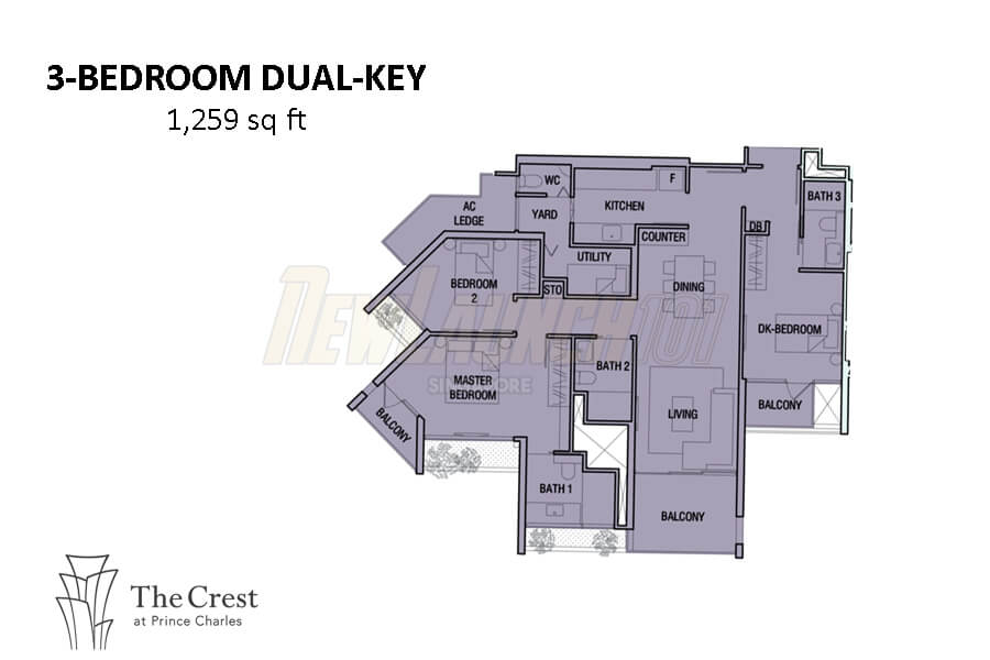 The Crest Floor Plan 3-Bedroom Dual Key 1259