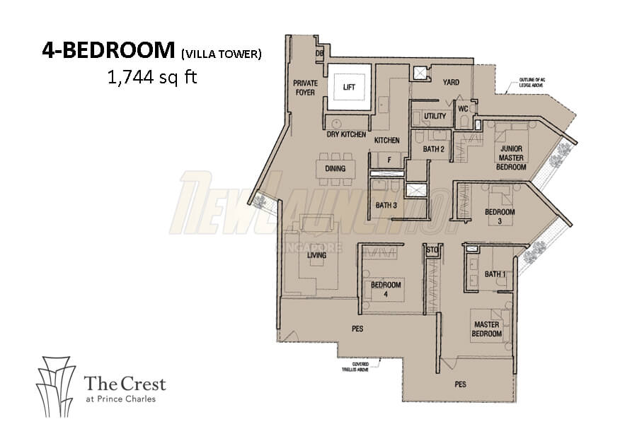 The Crest Floor Plan 4-Bedroom Villa 1744