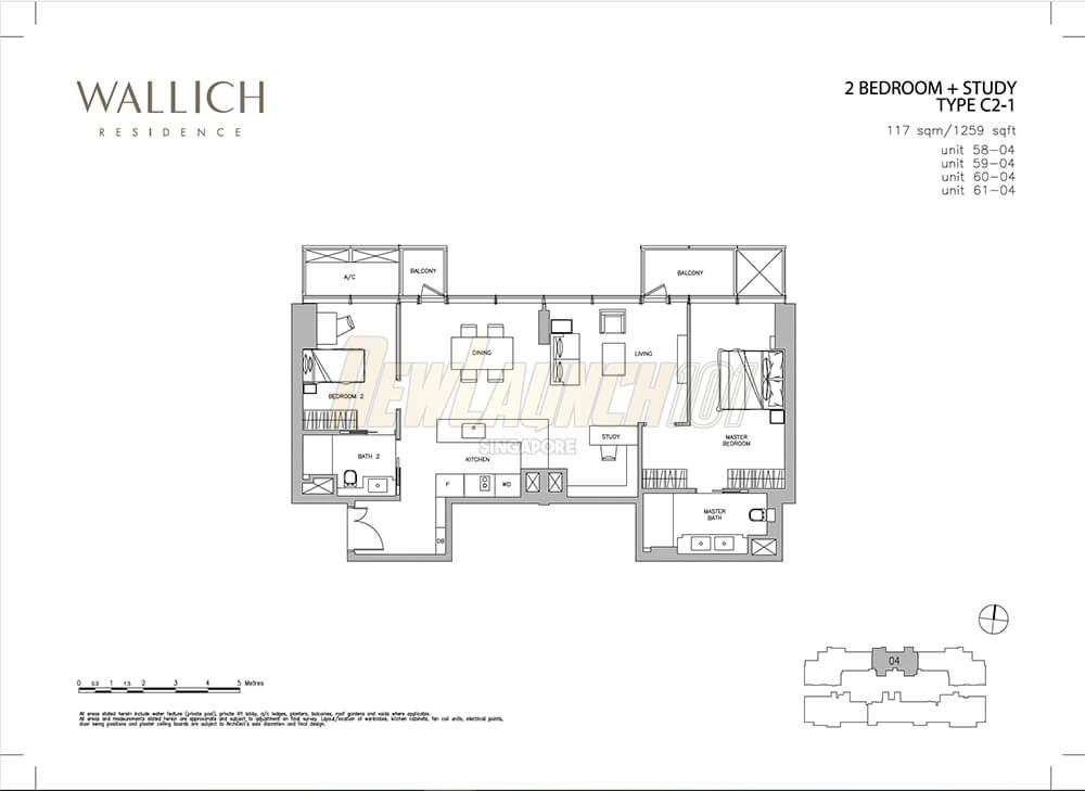 Wallich Residence Floor Plan 2-Bedroom Study Type C2