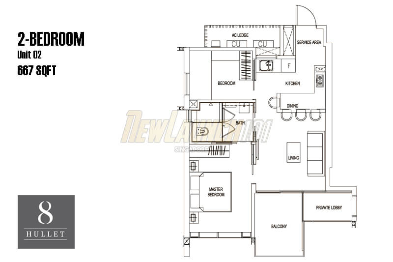 8 Hullet Condo Floor Plan 2-Bedroom 667