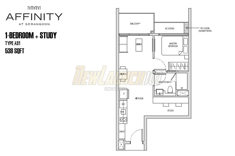 Affinity at Serangoon Floor Plan 1-Bedroom Study Type AS1