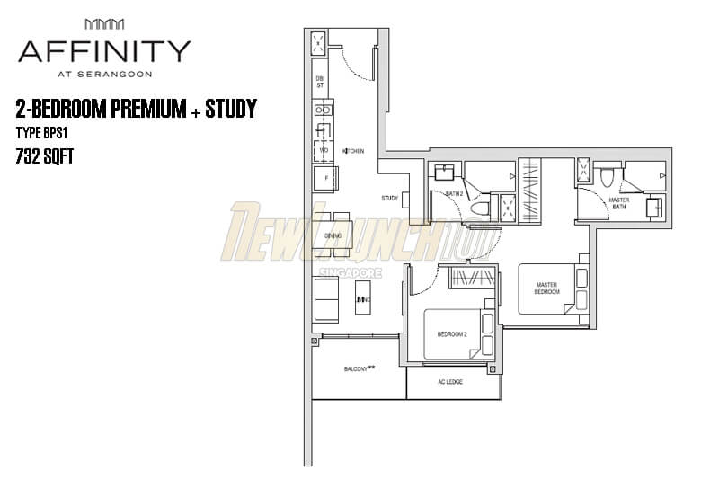 Affinity at Serangoon Floor Plan 2-Bedroom Premium Study Type BPS1