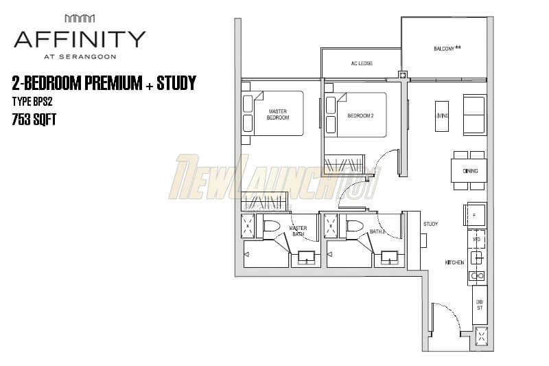 Affinity at Serangoon Floor Plan 2-Bedroom Premium Study Type BPS2