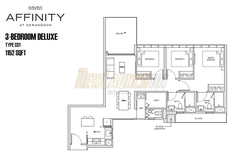 Affinity at Serangoon Floor Plan 3-Bedroom Deluxe Type CD1